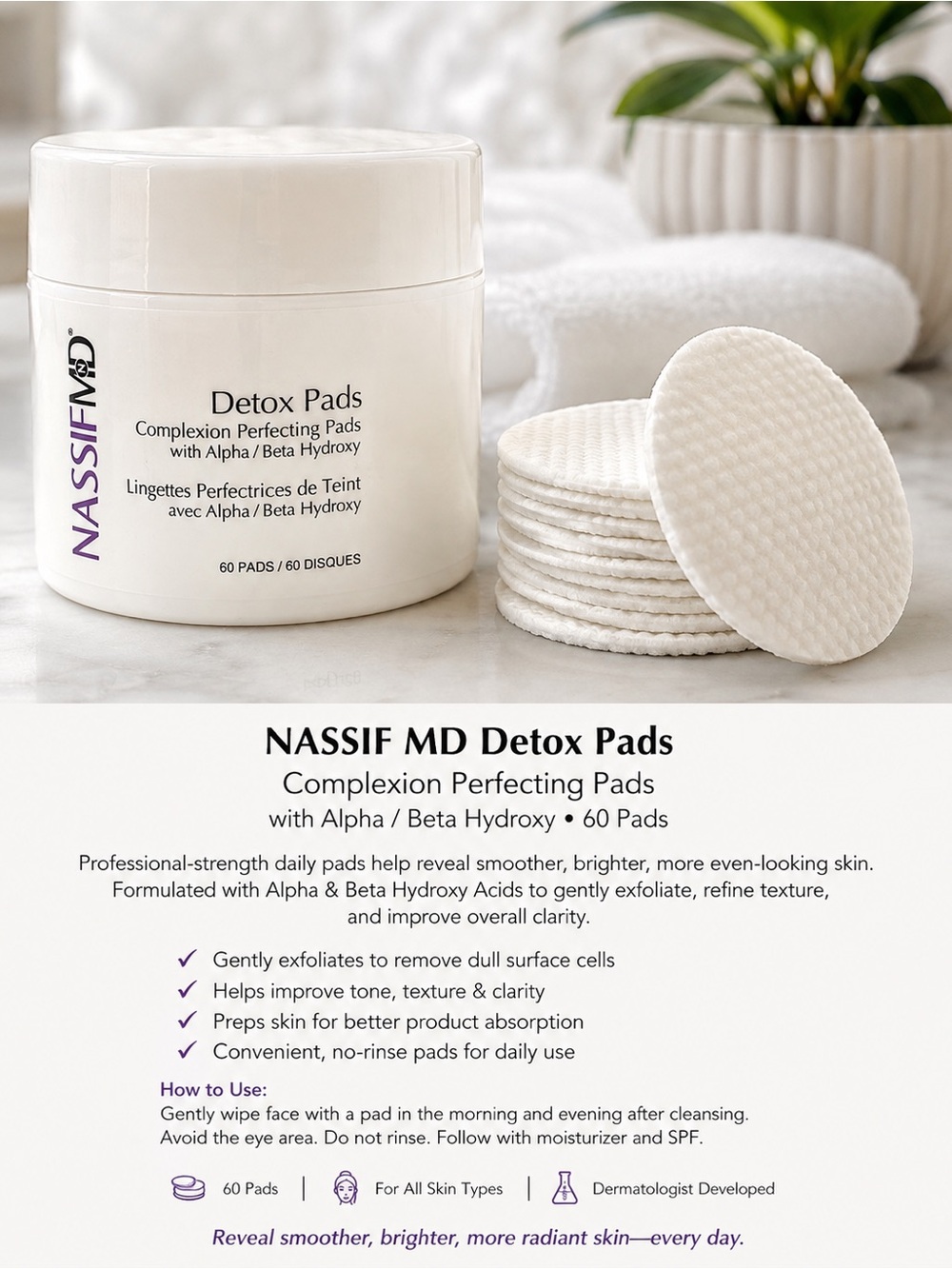 Detox Pads - NassifMD Complexion Perfecting Pads (60 ct) New/Sealed